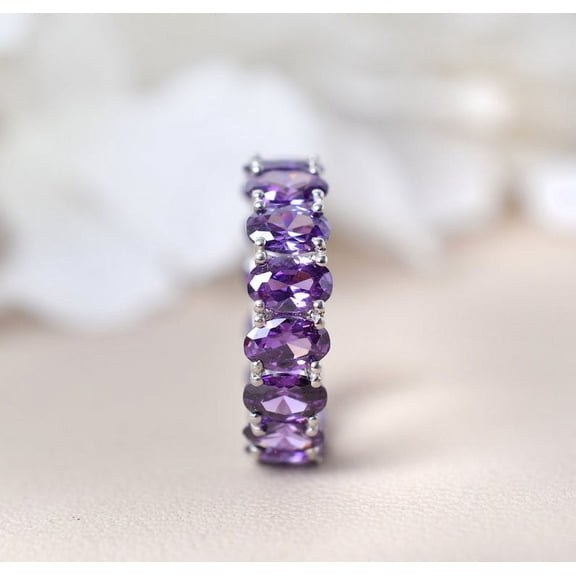 Amethyst Silver Gold Eternity Band Full Eternity Bridal Band,Stacking Band, Birthstone Jewelry, Wedding Anniversary Gifts