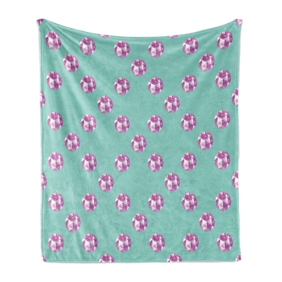 Amethyst Soft Flannel Fleece Blanket, Illustration of Realistic Amethyst Gem Pattern with Diffraction Effect, Cozy Plush for Indoor and Outdoor Use, 50" x 70", Fuchsia and Mint Green, by Ambesonne