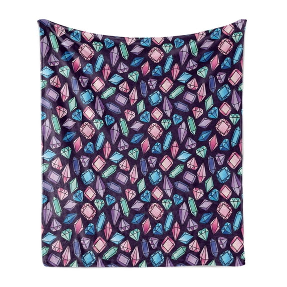 Amethyst Soft Flannel Fleece Blanket, Precious Gemstones and Crystals Pattern in Various Colors Abstract Colorful Theme, Cozy Plush for Indoor and Outdoor Use, 50" x 70", Multicolor, by Ambesonne
