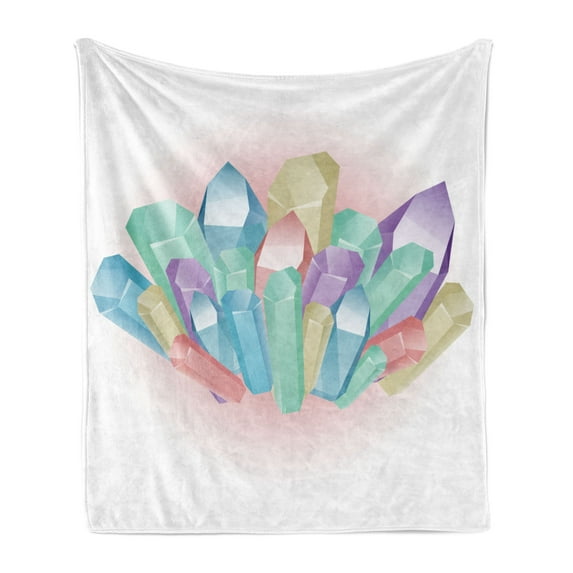 Amethyst Soft Flannel Fleece Throw Blanket, Natural Uncut Minerals Crystals Gems and Diamonds Pattern Colorful Illustration, Cozy Plush for Indoor and Outdoor Use, 50" x 60", Multicolor, by Ambesonne