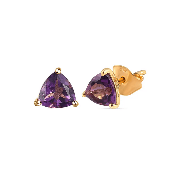 Amethyst Solitaire Earrings, Natural Amethyst 6 mm Trillion Cut Stud, 925 Sterling Silver, Amethyst Gift, Women Stud, Valentine Gift