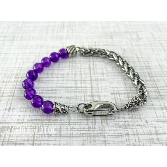 Amethyst Stainless Steel Chain Bracelet