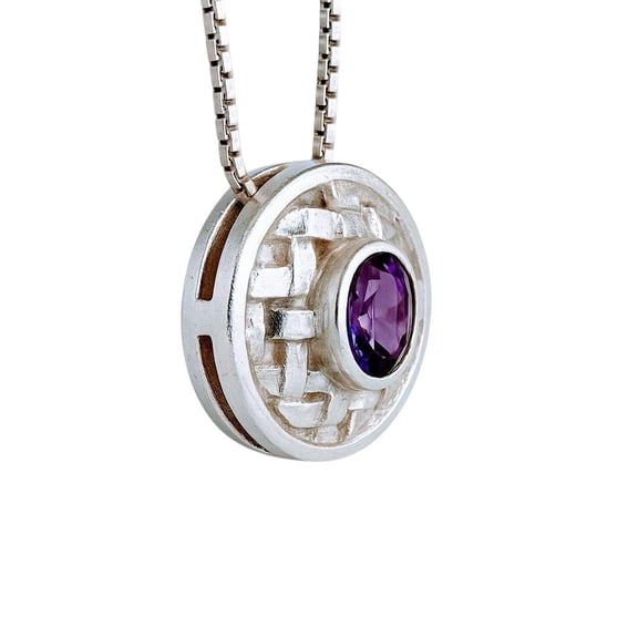 Amethyst Sterling Silver Basket Weave Pendant Necklace
