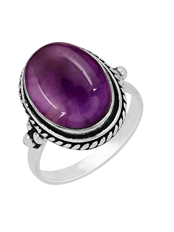 Amethyst Sterling Silver Plated Ring Size 9 For Women, Handmade Purple Stone February Bohemian Southwest Birthstone Ring Jewelry Mother's Day Christmas Gift For Her