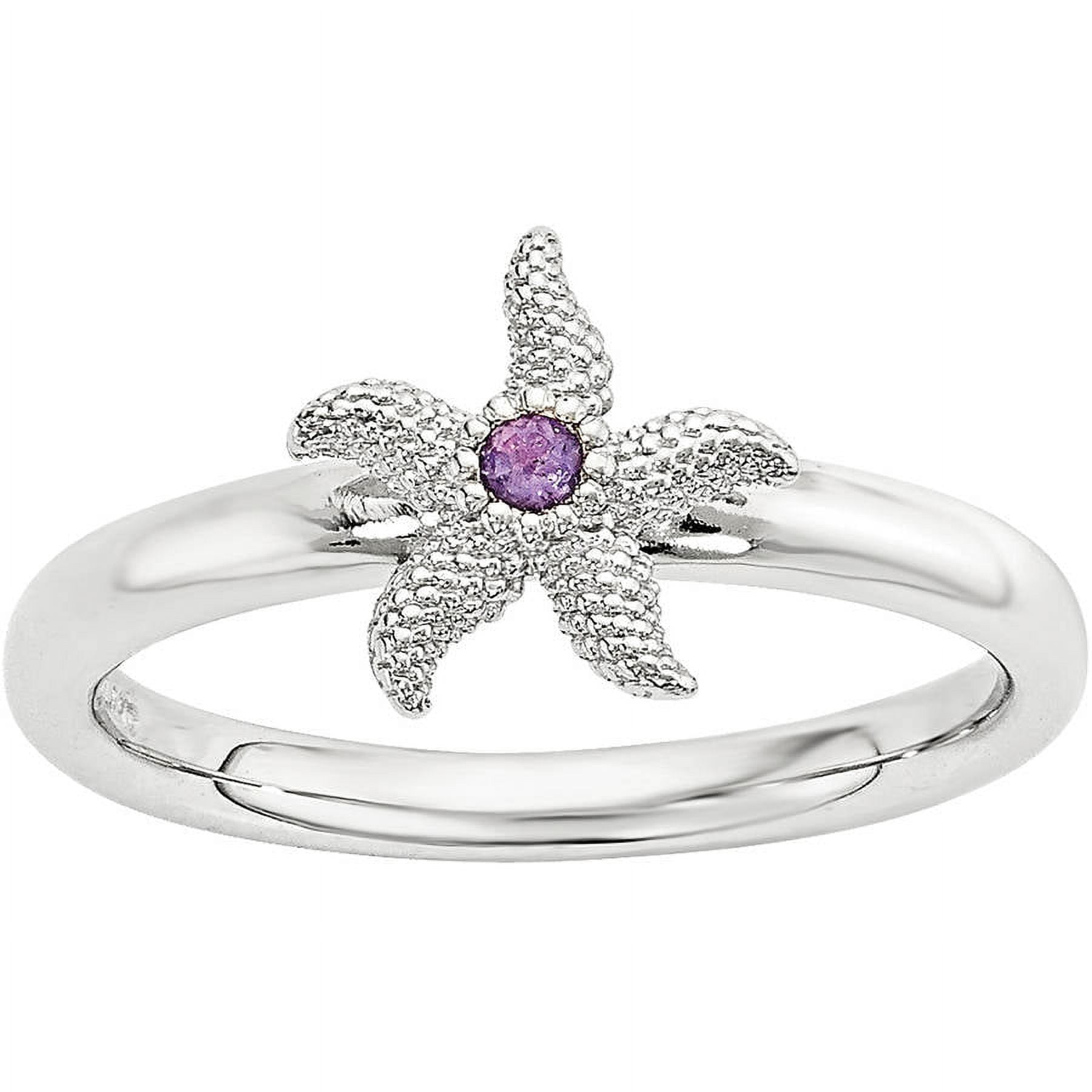 Amethyst Sterling Silver Starfish Ring