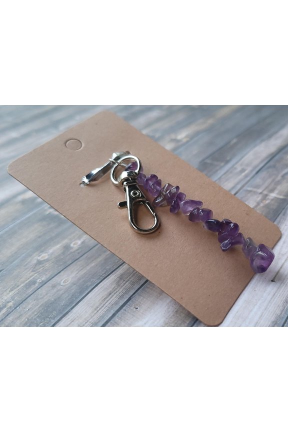 Amethyst Stones Clip On Key chain and Zipper accessory. Luggage, coats, purses and more! Rough Cut