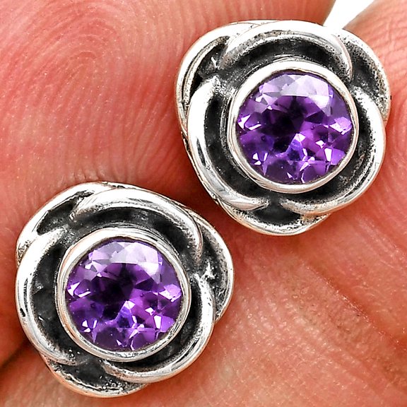 Amethyst Stud 925 Sterling Silver Earrings Jewelry E-1248 AGE1008_D