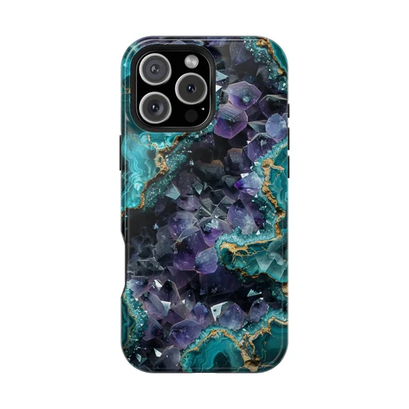 Amethyst Teal Purple Geode Crystal Case for iPhone 17 to 11 Pro Max