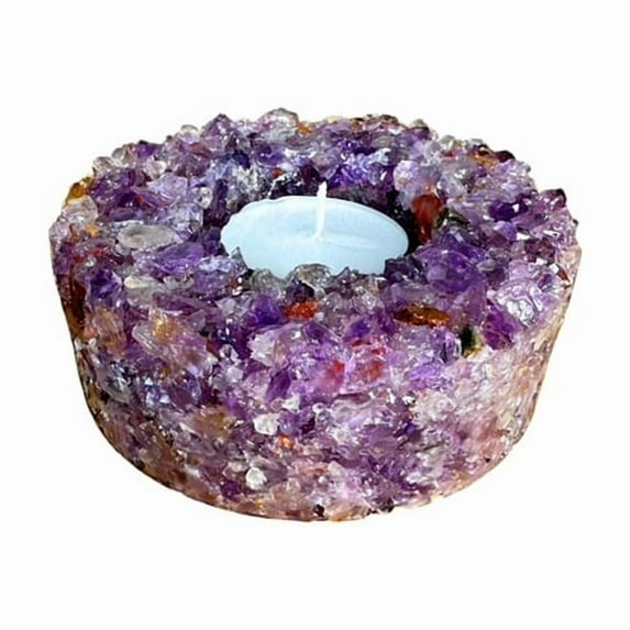 Amethyst Tealight Candle Holder Brazilian Healing Crystal Stone Resin Finish
