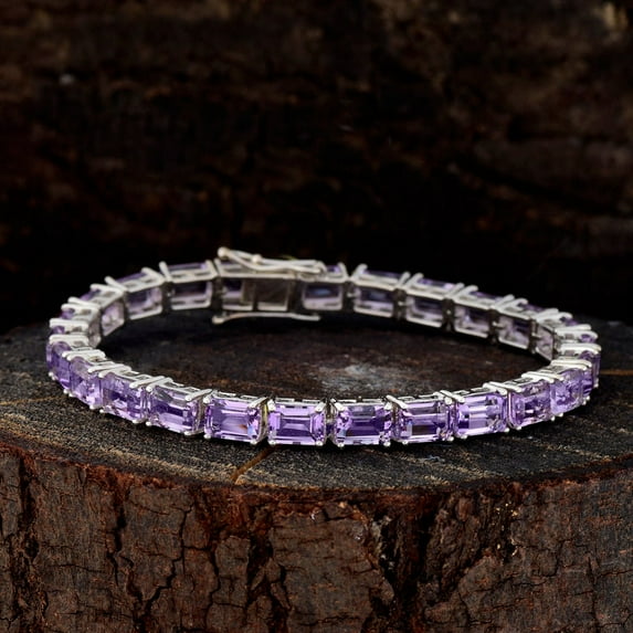Amethyst Tennis Bracelet in Sterling Silver, Amethyst Bracelet, Rose de France Bracelet, Gemstone Bracelet, Gift for her, valentine day gift