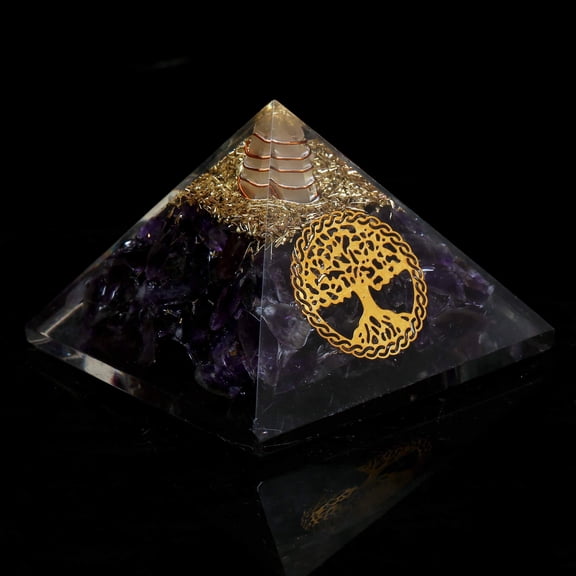 Amethyst Tree of Life Crystal Orgone Pyramid EMF Protection Meditation Energy Generator