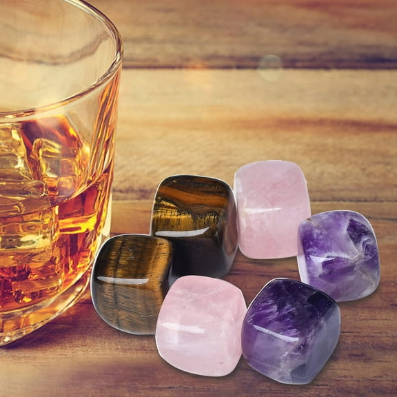 Amethyst Whiskey Stones Chilling Crystal Ice Cubes for Drinks Whiskey Rocks 0.7-0.8" Wine Cubes Gifts for Women Set of 6