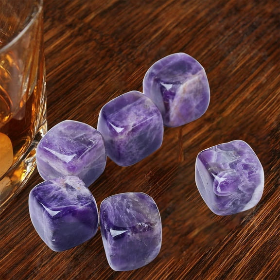Amethyst Whiskey Stones Chilling Crystal Ice Cubes for Drinks Whiskey Rocks 0.7-0.8" Wine Cubes Gifts for Women Set of 6