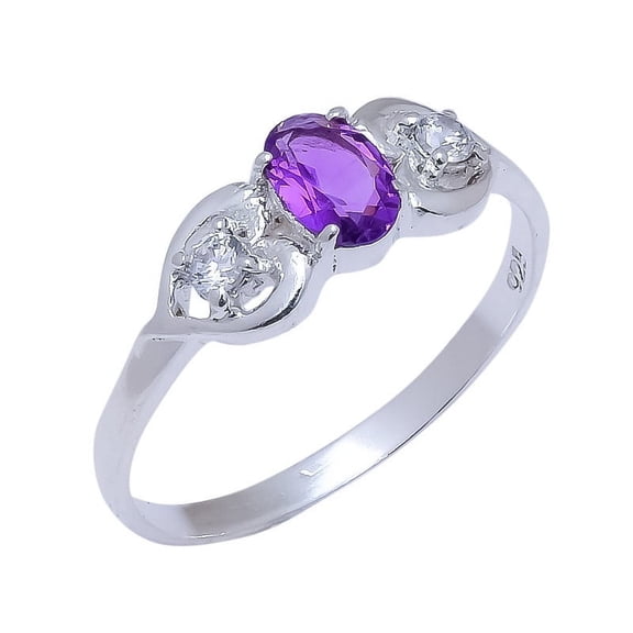 Amethyst, White Topaz Natural Gemstone 925 Sterling Silver Ring For Her CR-19-3