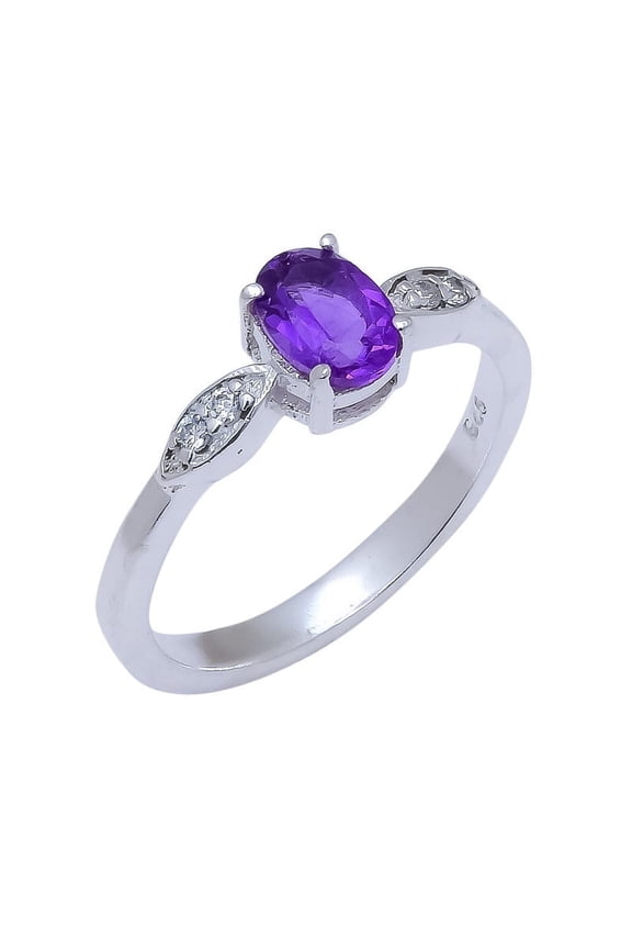 Amethyst, White Topaz Natural Gemstone 925 Sterling Silver Ring For Her CR-23-2