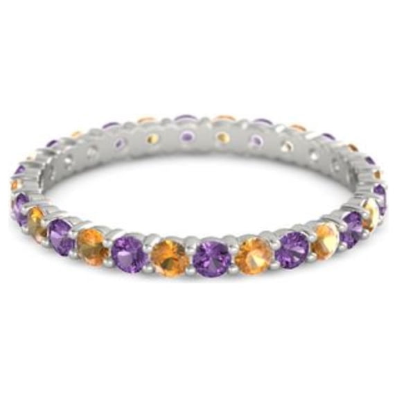 Amethyst With Citrine Round 2.50 MM Eternity 925 Sterling Silver Women Stackable Wedding Ring Jewelry Size US- 6