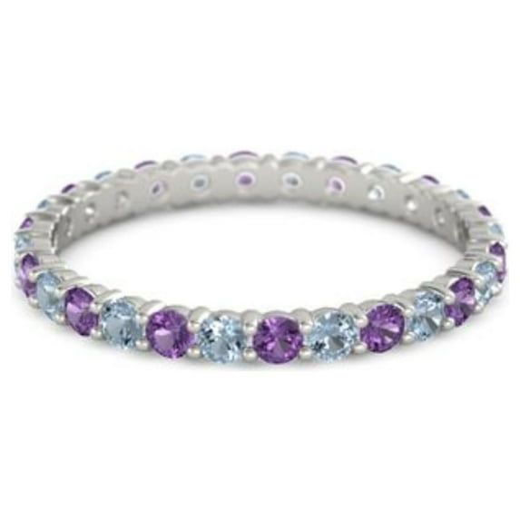 Amethyst With London Blue Topaz Round 2.50 MM Eternity 925 Sterling Silver Women Stackable Wedding Ring