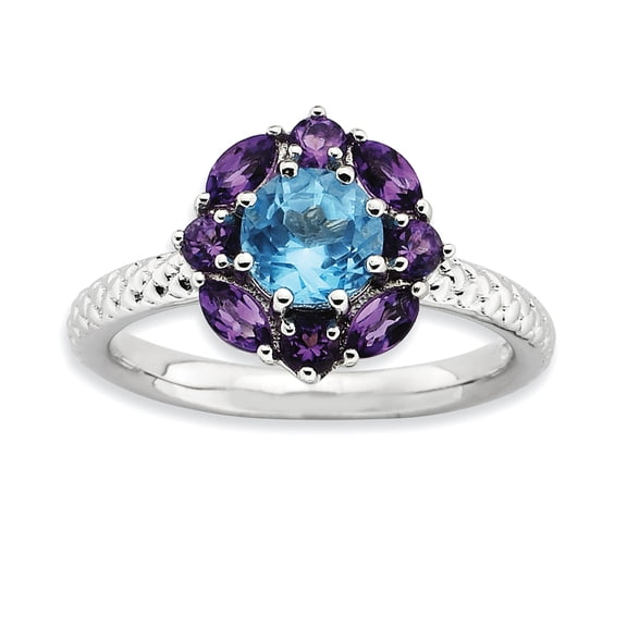 Amethyst and Blue Topaz Sterling Silver Ring