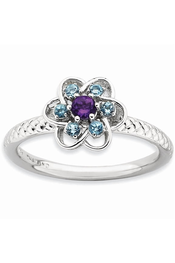 Amethyst and Blue Topaz Sterling Silver Stackable Ring