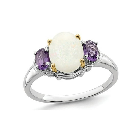 Amethyst and Created Opal Ring 1.35 Carats (Ctw) in Sterling Silver for Women