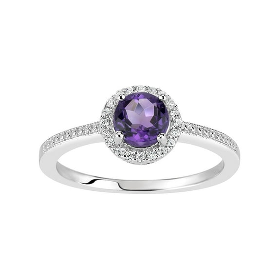Amethyst and Created White Sapphire Halo Ring in Sterling Silver