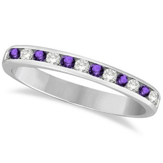Amethyst and Diamond Semi-Eternity Channel Ring 14k White Gold (0.40ct)