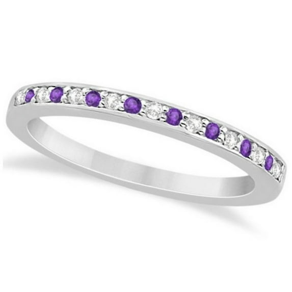 Amethyst and Diamond Wedding Band 14k White Gold 0.29ct