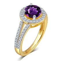 Amethyst and White Sapphire Halo Birthstone Ring in Sterling Silver