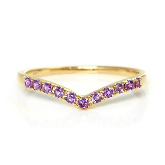 Amethyst curved wedding band vintage gold chevron bands unique v shaped stacking band unique anniversary matching band Customize ring