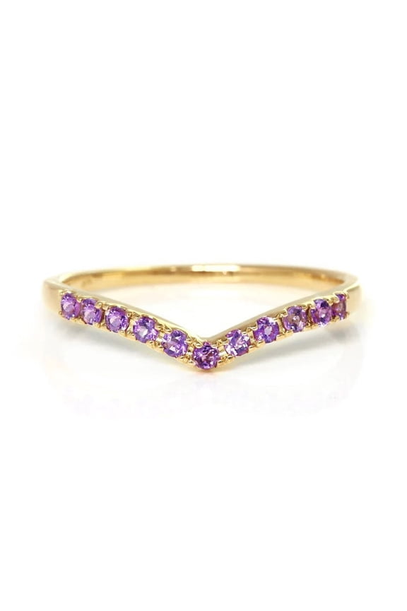 Amethyst curved wedding band vintage gold chevron bands unique v shaped stacking band unique anniversary matching band Customize ring