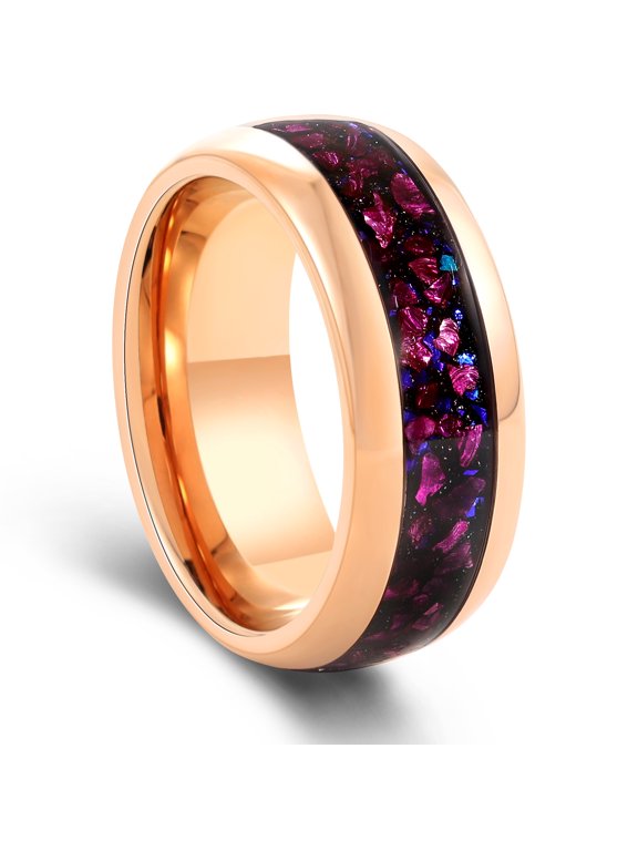 Amethyst ring & Blue Sandstone Rose Gold Tungsten Ring Men's Wedding Ring Anniversary Ring Promise Ring 8mm