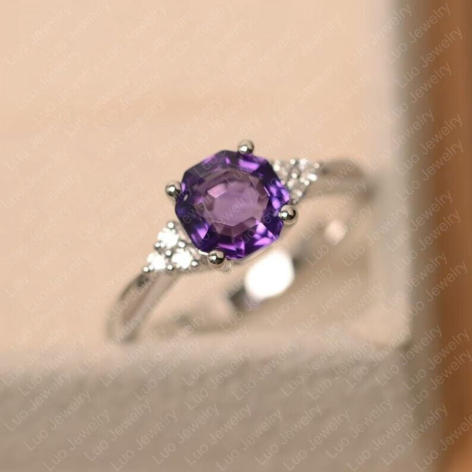 Amethyst ring, octagon cut purple gemstone ring, February birthstone ...