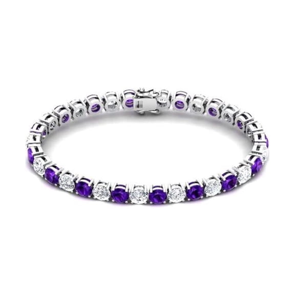 Amethyst and zircon bracelet, February Birthstone Amethyst jewelry, Sterling silver, Silver jewelry, Silver bracelet, 925 silver, Bracelet for wedding anniversary, Link Bracelet Bangle, Christmas Gift