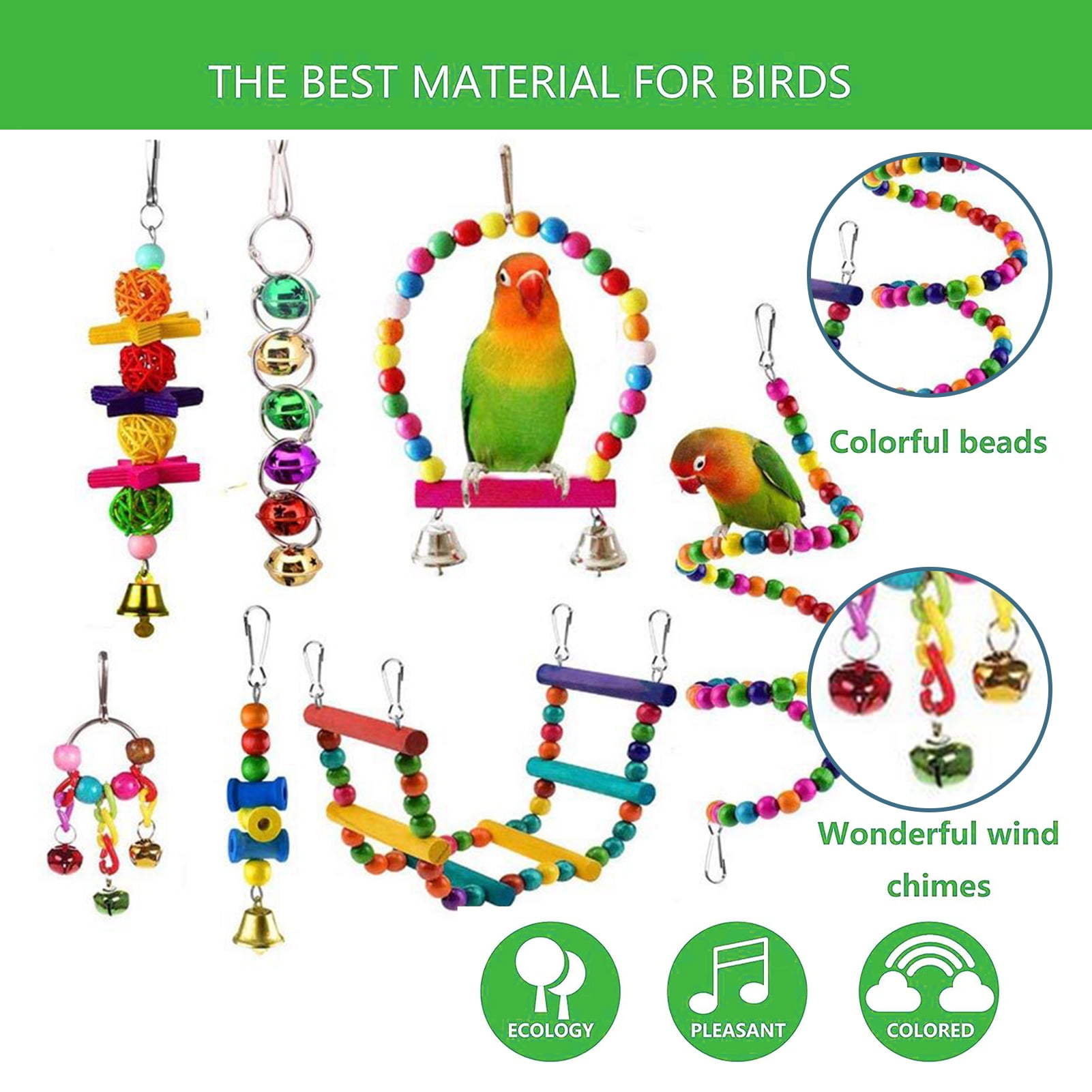 Ametoys 7 Packs Toy Set for Parrots Variety of Toys for Bird Cage