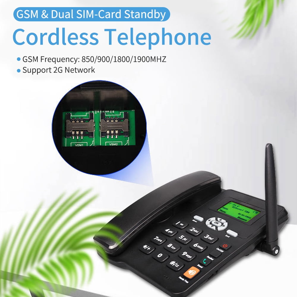 Ametoys Cordless Phone Dual SIM Card 2G Fixed Wireless Telephone Set with Antenna, Alarm Clock for Home Office