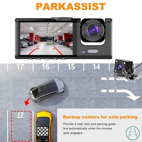 Ametoys Dash Cam Front and Rear Inside 3 Cameras 1080P+720P+480p Car Rearview Mirror Car Video Recording Camcorder Night Vision Car Camera Recorder Auto Safety Driving Recorder