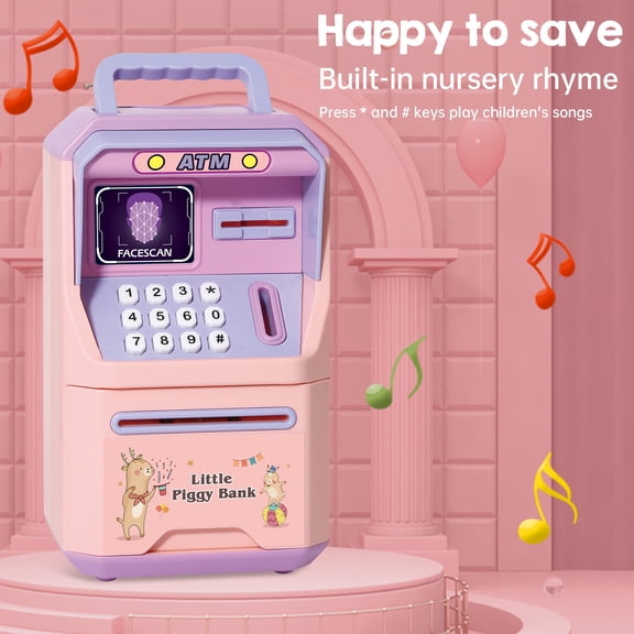 Ametoys Electric Piggy Bank for ATM Machine Moeny Jar Simulated Face Recognition Auto Scroll Paper Banknote Intelligent Voice Prompt