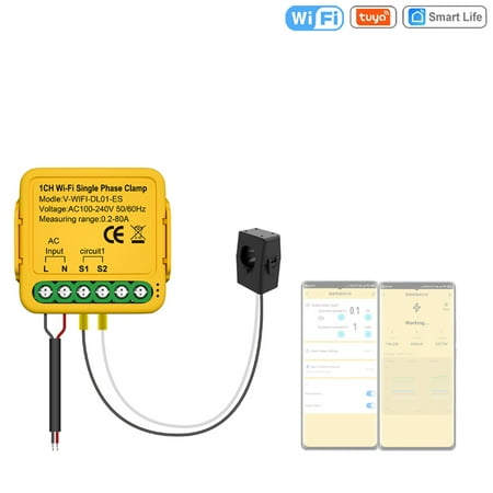 Ametoys WiFi On-off Controller 80A Energy Meter Current Transformer Clamp KWh Electricity Statistics Device Compatible Home for Voice Control