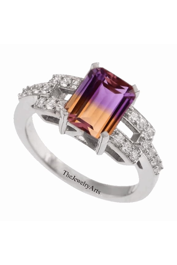 Ametrine Doublet Quartz Ring – Emerald Cut Bi-Color Ametrine Quartz Ring Sterling Silver Gemstone Statement Jewelry for Her Silver 5
