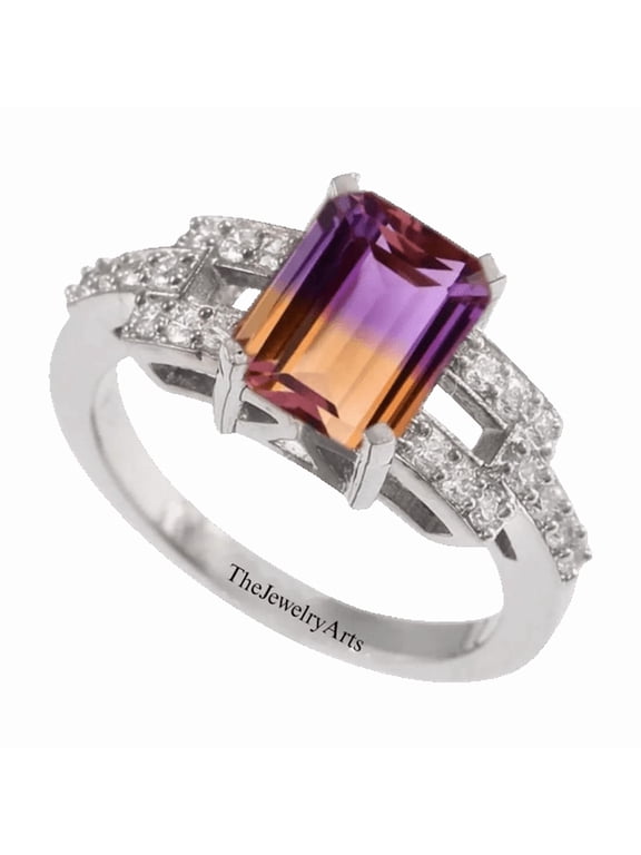 Ametrine Doublet Quartz Ring – Emerald Cut Bi-Color Ametrine Quartz Ring Sterling Silver Gemstone Statement Jewelry for Her Silver 5