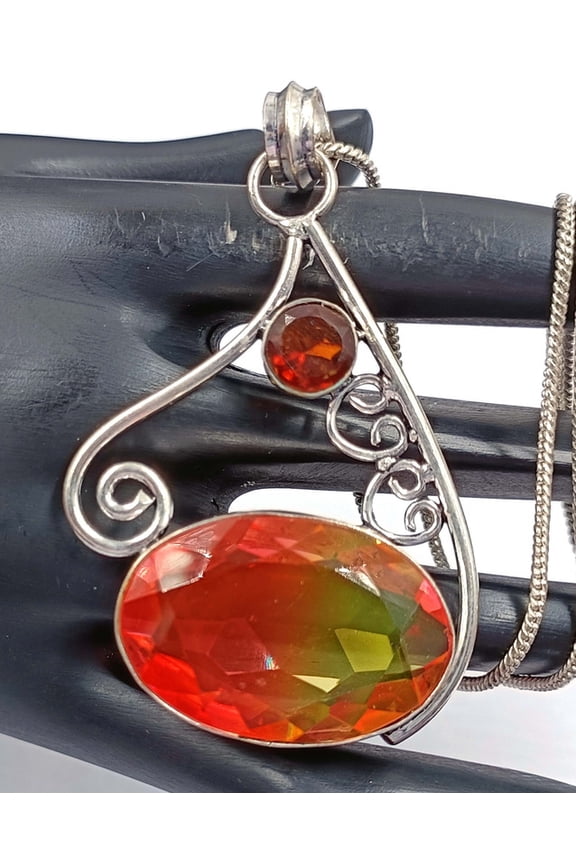 Ametrine Pendant 74.60 Ct Certified Loose Gems Faceted MultiColor Ametrine 925 Stealing Silver