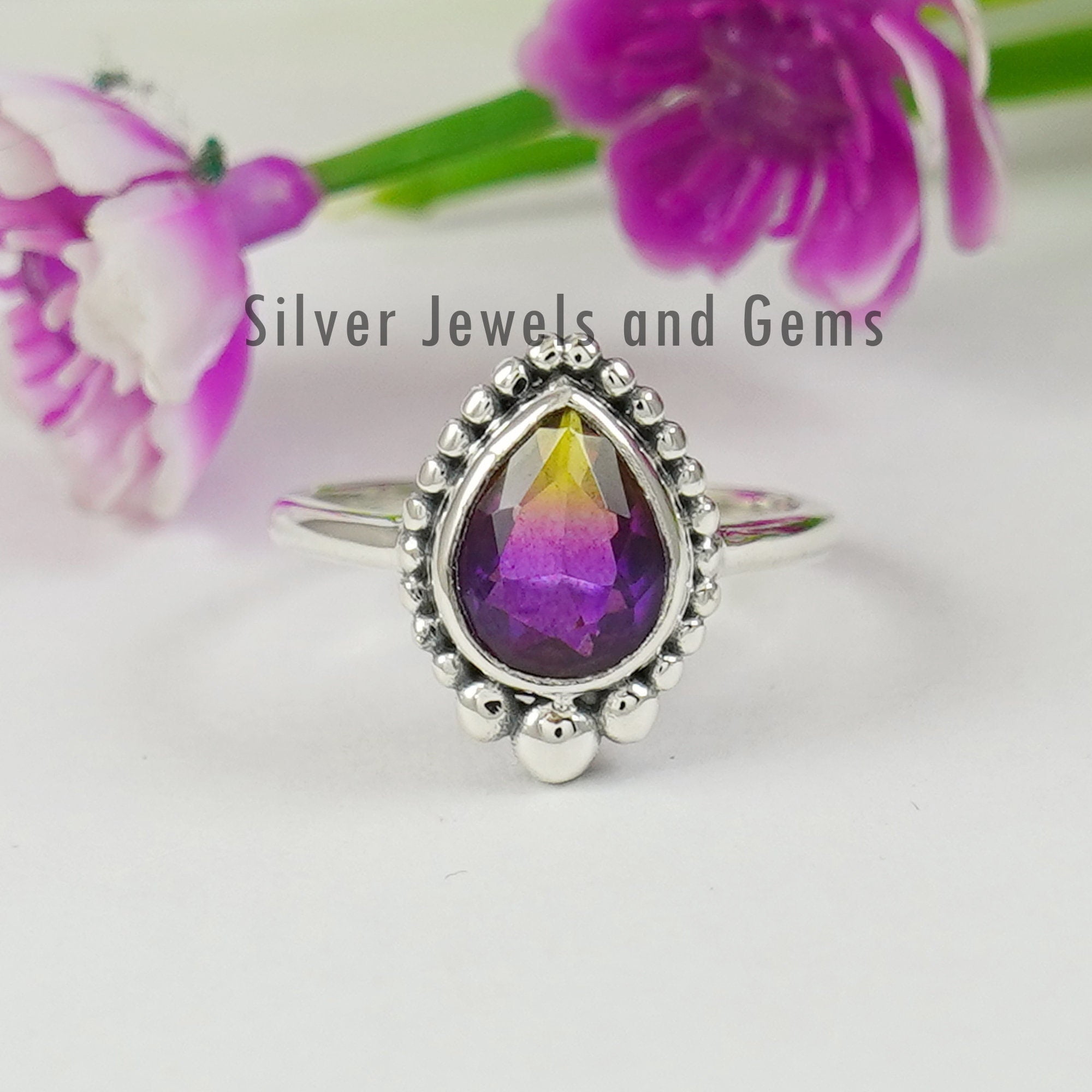 Ametrine Quartz Ring, Boho Ring, Handmade Ring for Women, 925 Sterling ...