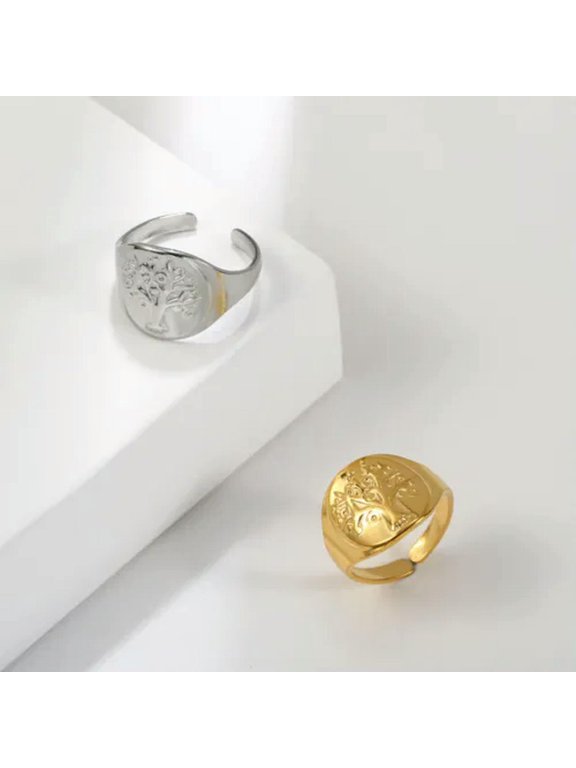 Amexer Opening Adjustable Tree of Life Rings Women Stainless Steel Trendy Gift