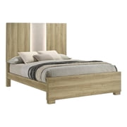 Amey Queen Size Bed with Built In Light- White Trim- Brown Driftwood