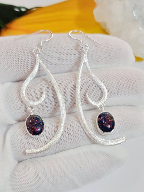 Australian Opal Rainbow Earrings 925 Sterling Silver Handmade Gemstone Dangle for Women