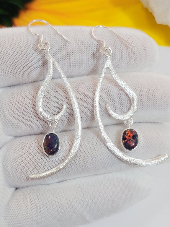Australian Opal Rainbow Earrings 925 Sterling Silver Handmade Gemstone Dangle for Women