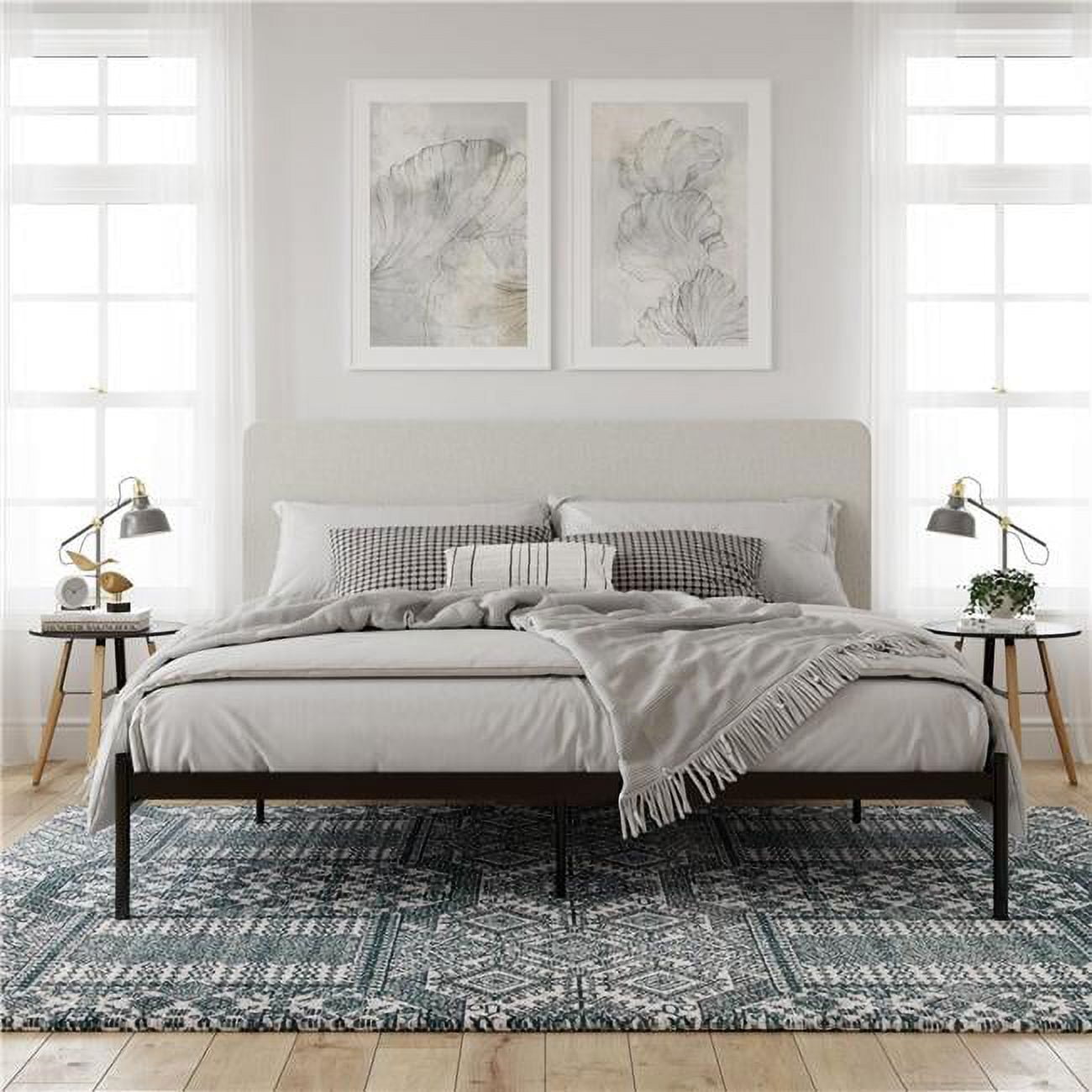 Ameya Mixed Material King Bed, Black & Grey Linen - Walmart.com