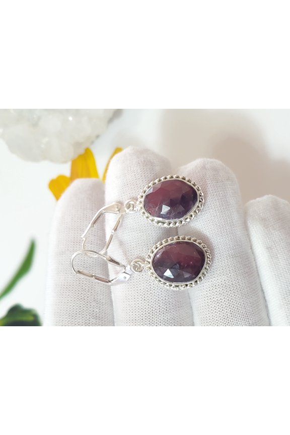 Ruby Sapphire Red Earrings 925 Sterling Silver Handmade Gemstone Dangle for Women