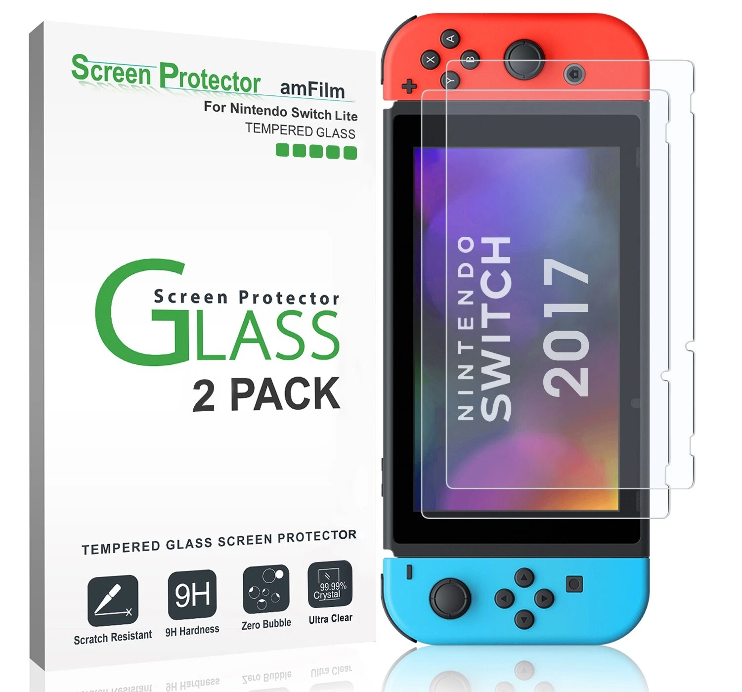 Amfilm Nintendo Switch Premium Tempered Glass Screen Protector (2 Pack)