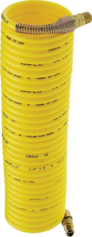Amflo 450E-RET Air Hose, 1/4 in OD, 50 ft L, MNPT, 200 psi Pressure, Nylon, Yellow